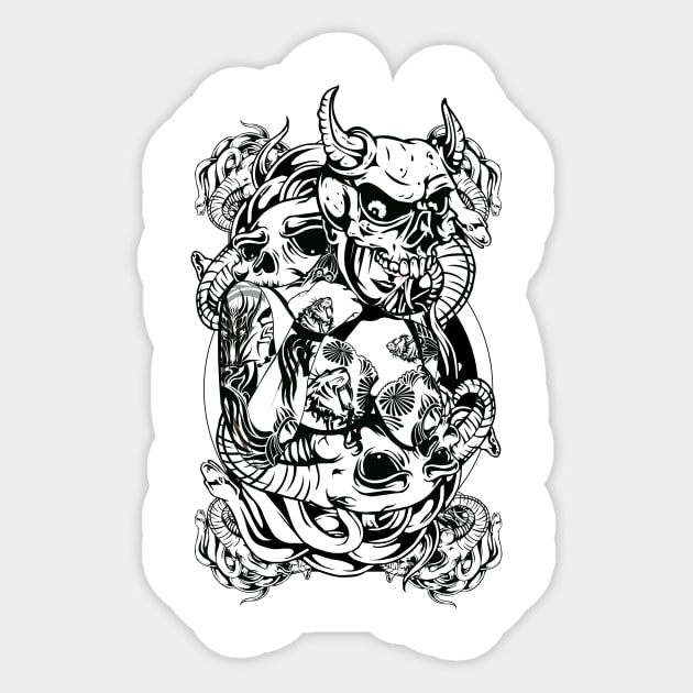 Lady Skull - black n white Sticker by gblackid